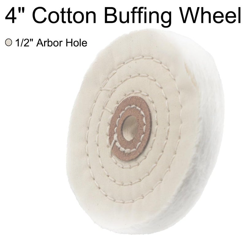JUNLIXN 4'' Cotton Buffing Wheels, 4 Pcs 1/2'' Arbor Hole Abrasive Buffing Polishing Wheel for Jewelry, Jade, Aluminum. fits Bench Grinder, Die Grinder (White) - Image 2